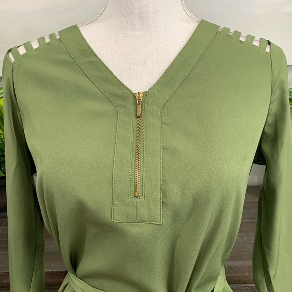 Charming Charlie Olive Green Belt Tie V-Neck Dress - Picture 3 of 4